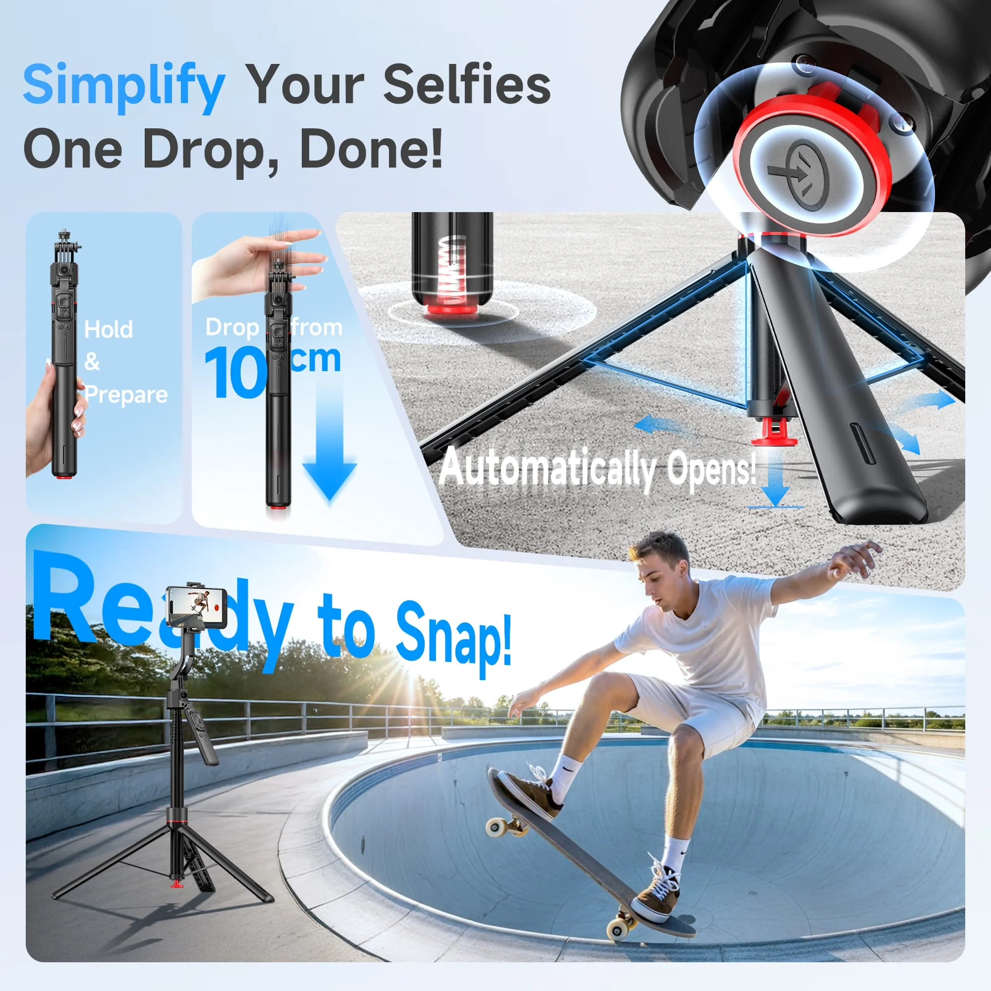 Moman TT07 Auto Tracking Tripod for Phone, with Auto-Open Base, 360° Pan & 270° Tilt, 18"-69" Selfie Stick, and Detachable Remote - Image 4