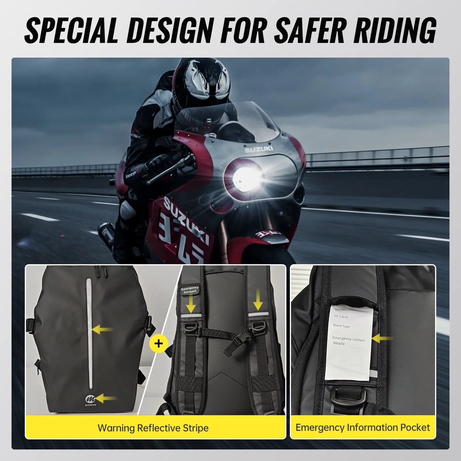 Moman B2R Best Backpack for Motorcycle Helmet, 40L Capacity, Waterproof, Safe, and Comfortable for Motorcycling, Sports, Travel, and Outdoor Use - Image 5
