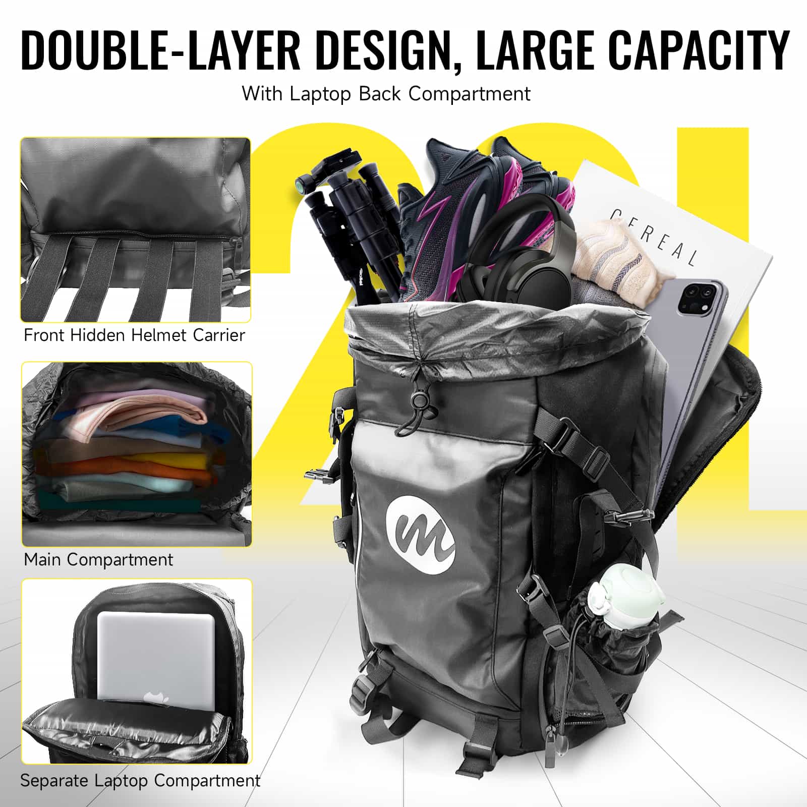 Moman BM2 Best Backpack for Motorcycle Riding, Dual Compartment, Multiple Pockets, Waterproof, and Helmet Rain Cover Included - Image 3