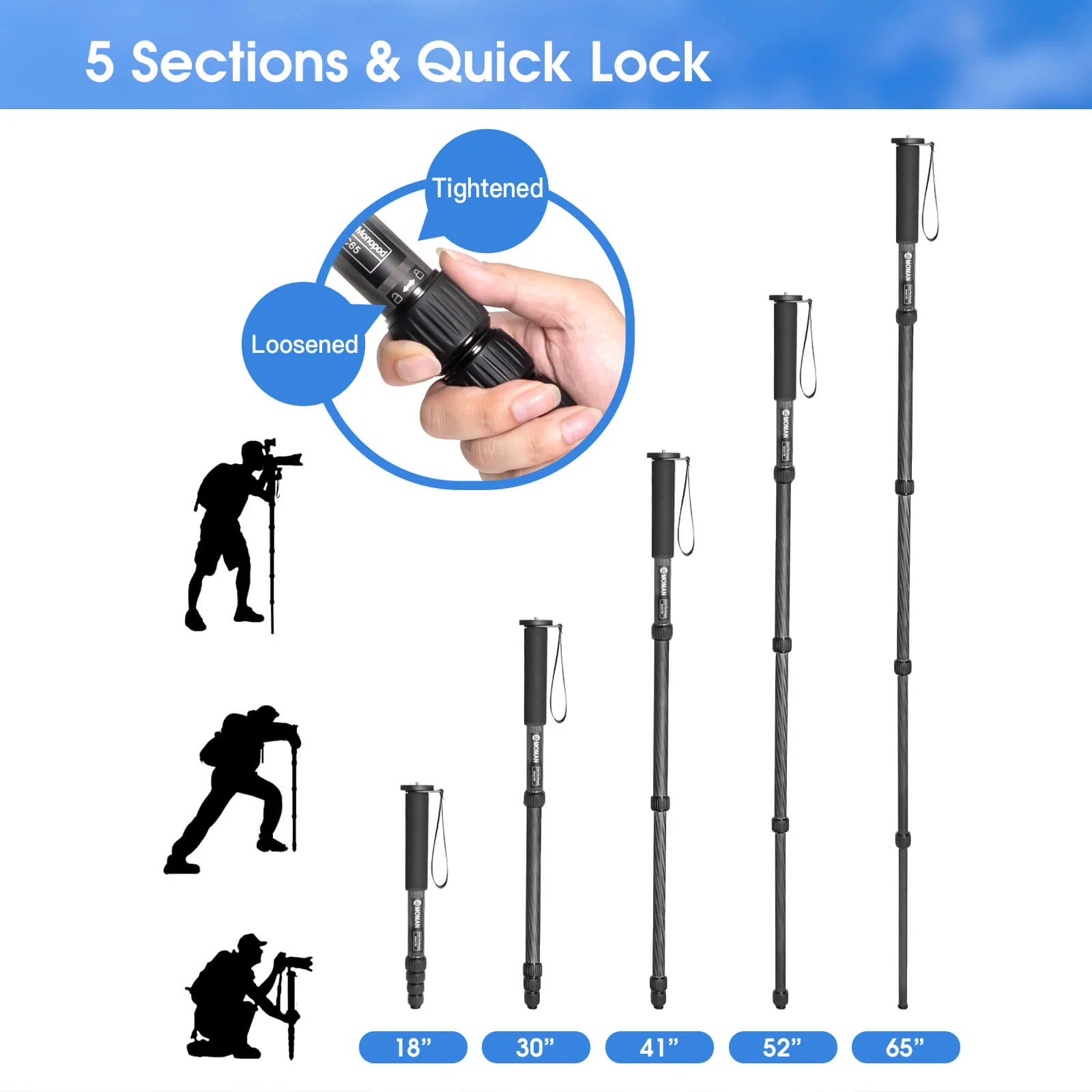 Moman C65 Carbon Fiber Camera Monopod - Image 3