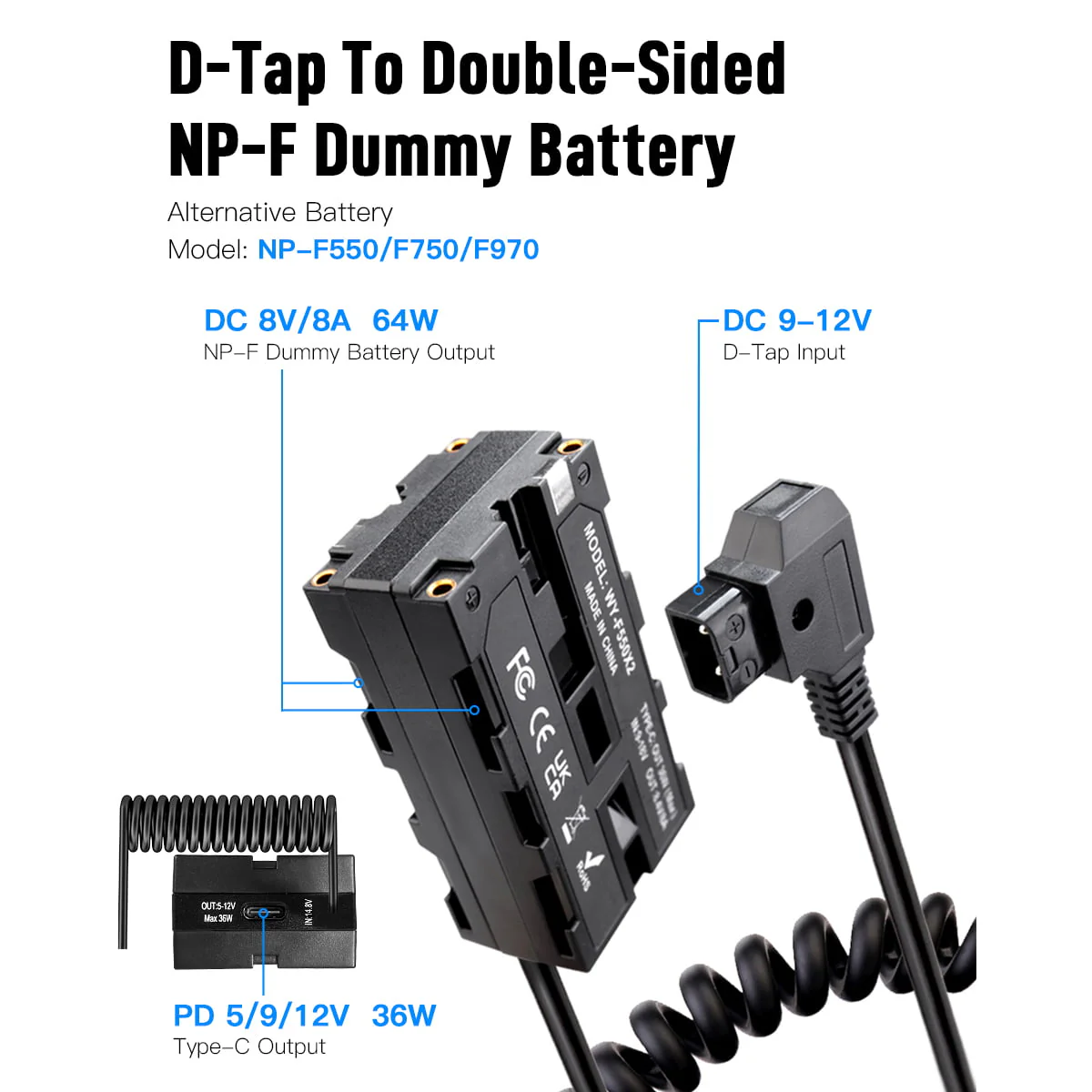 Moman DDB-NPF D Tap to NP F Battery Adapter with Three-way Outputs - Image 3