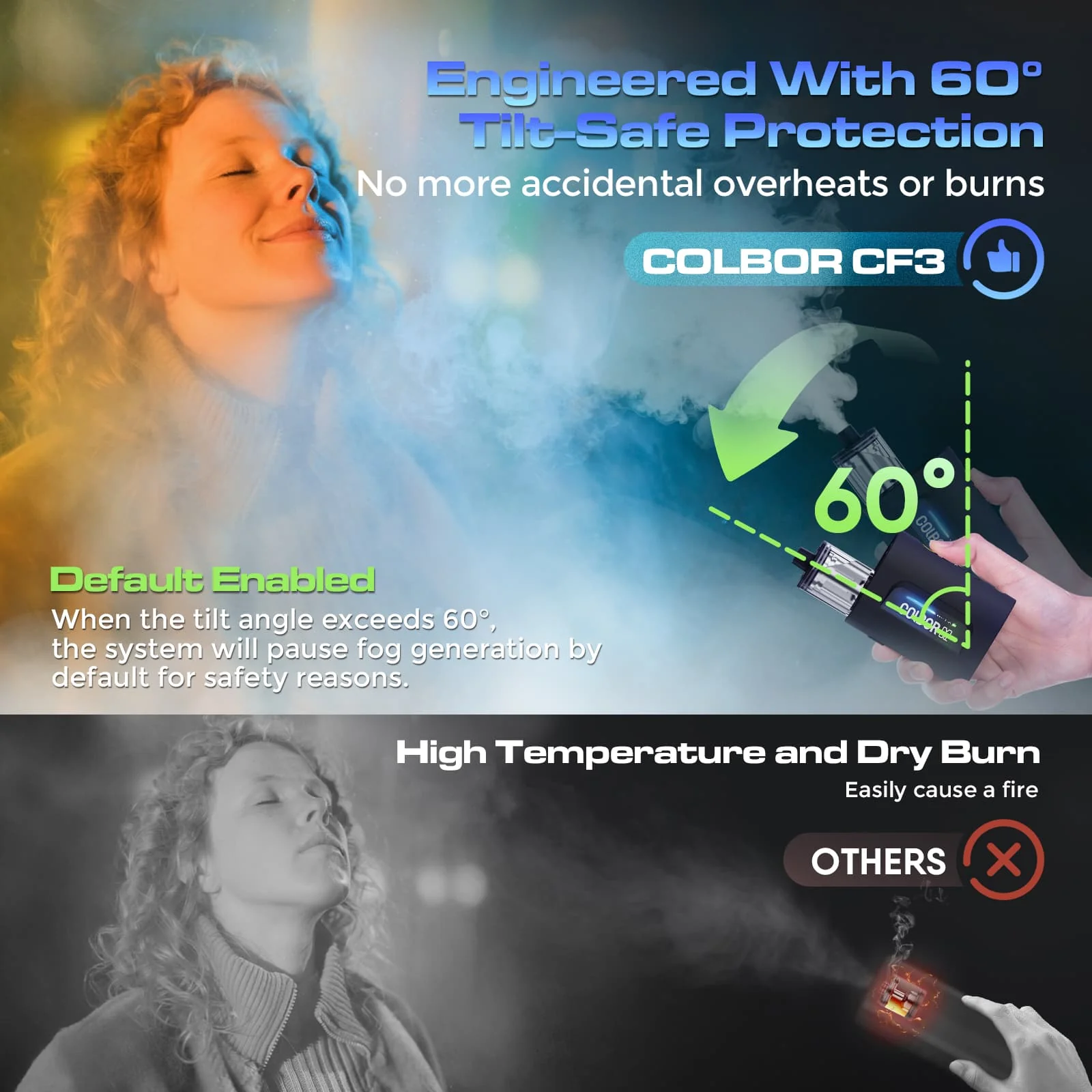 COLBOR CF3 30W Fog Machine for Photography with 60° Tip-Over Protection, Bendable Fan, and Wireless Remote - Image 4