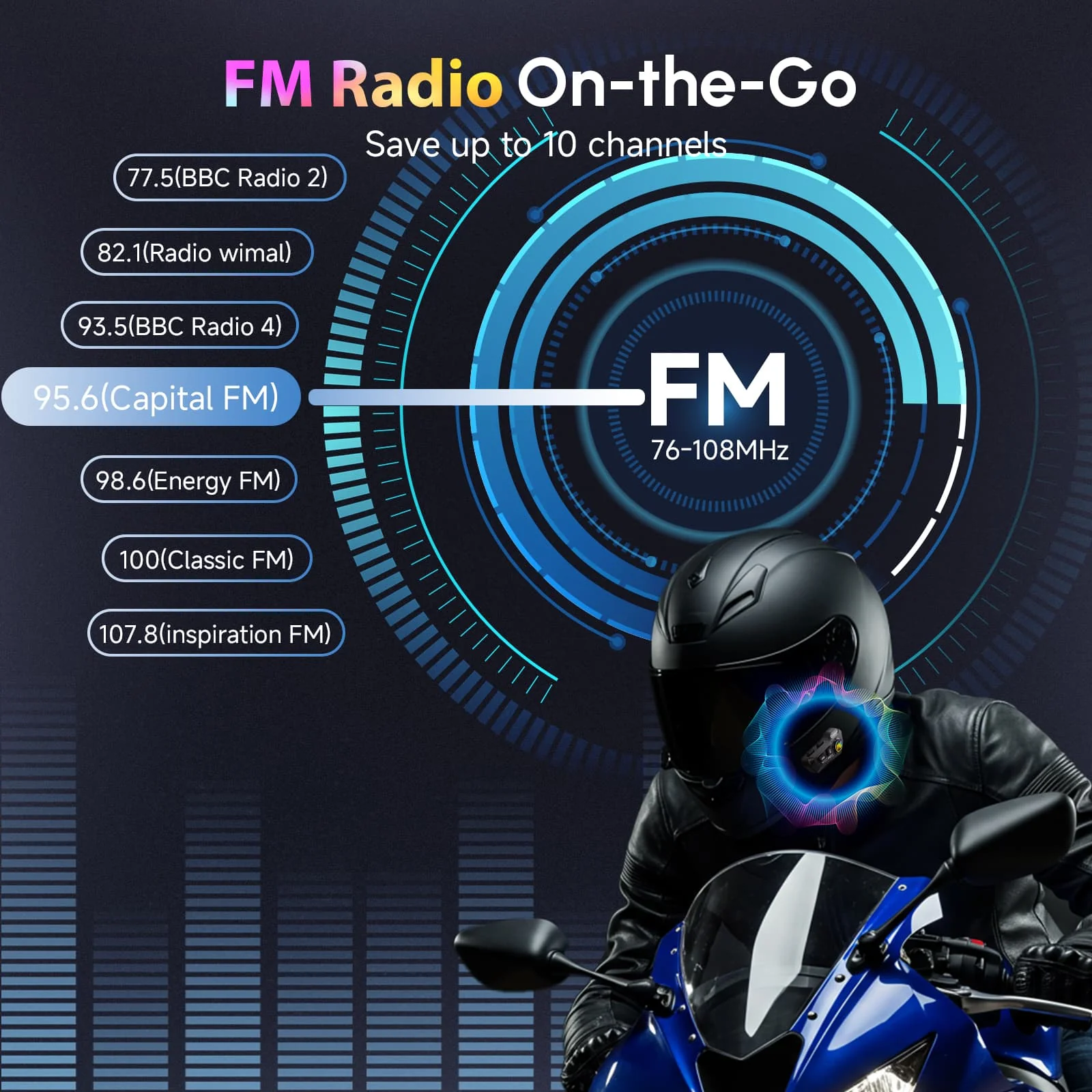 Moman RS-H4P Bluetooth Headset with Mic for Helmet (Single Person Use), 40mm High-fidelity Speakers, FM Radio, AI Voice Control, IPX6 Waterproof - Image 5