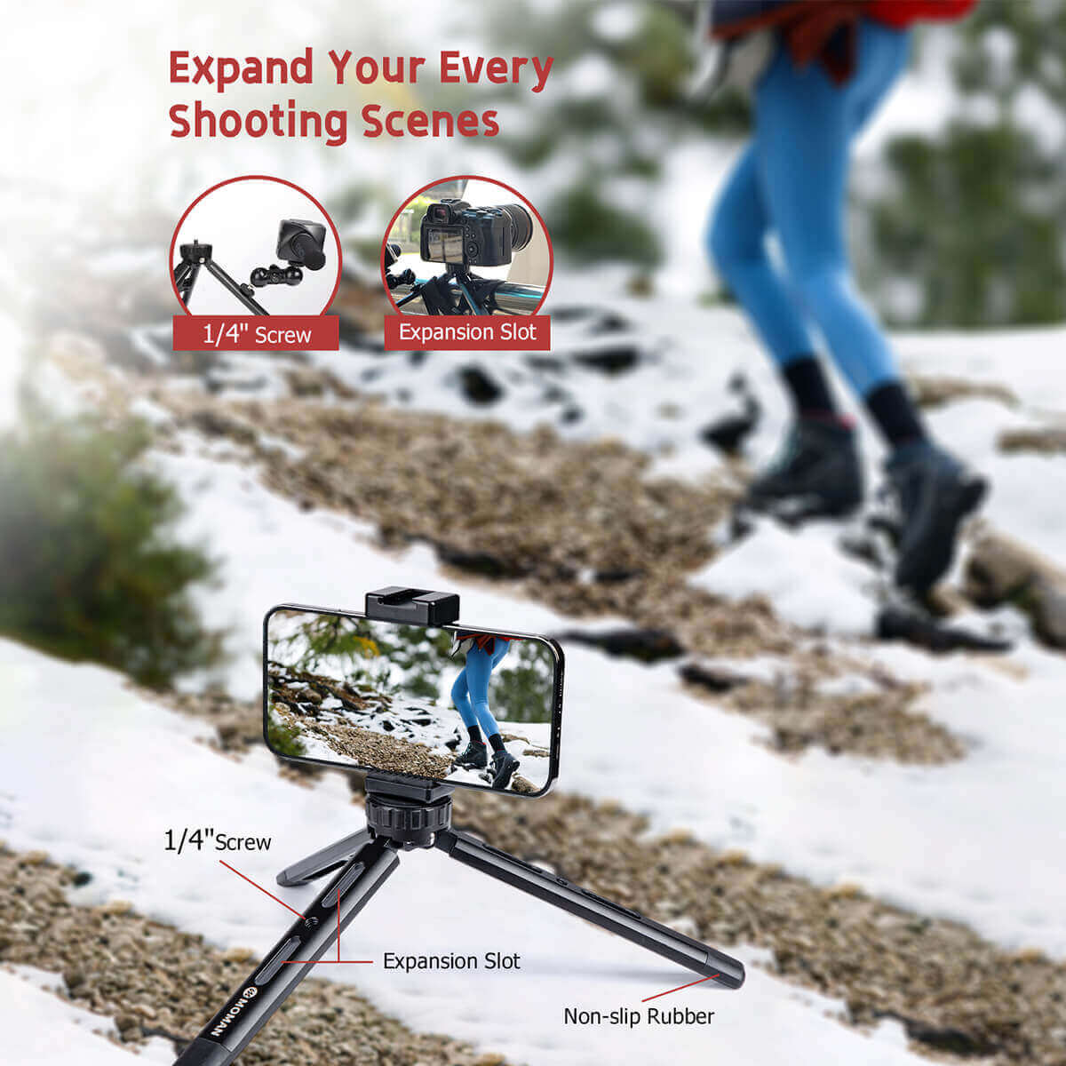 Moman TR01S Mini Camera Tripod with Robust Aluminium Alloy Body - Image 7