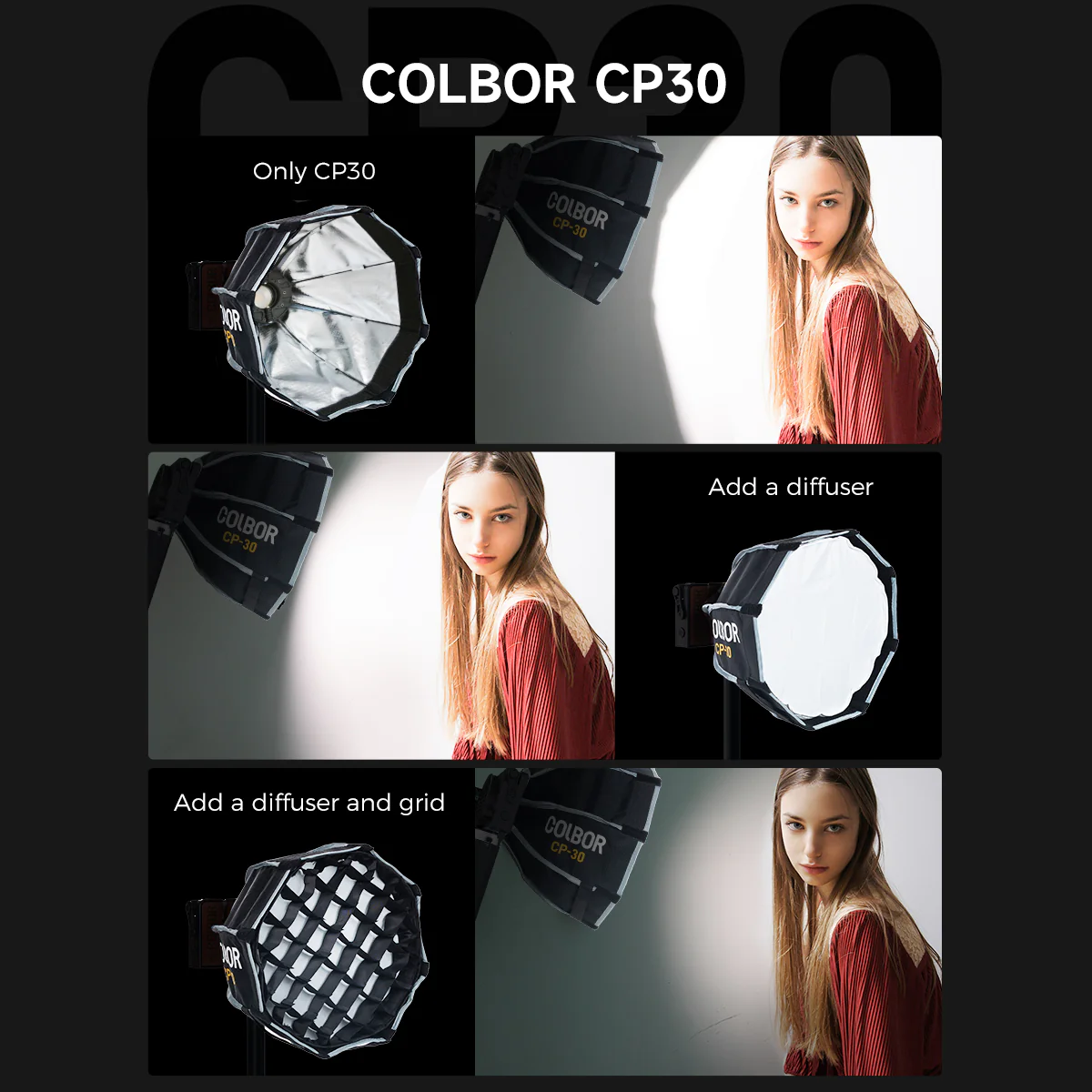 COLBOR CP30 Parabolic Softbox 30cm for W60/W60R/W100 Series Video Light - Image 6