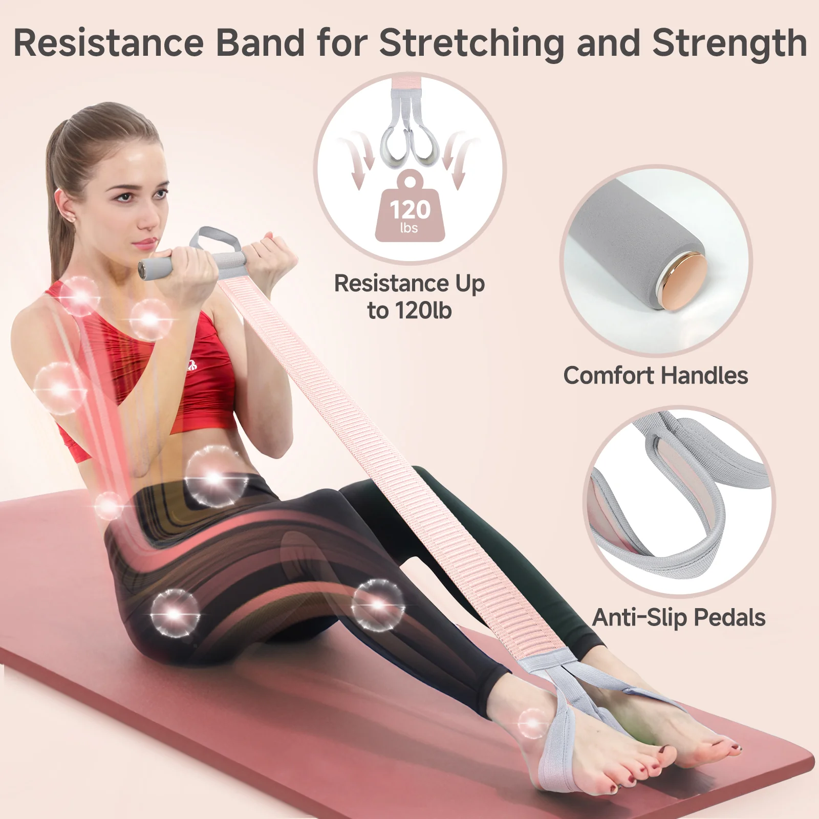 Moman Resistance Band,120lb Full-Body Excercise Band with Handles for Strength Muscle Training - Image 3