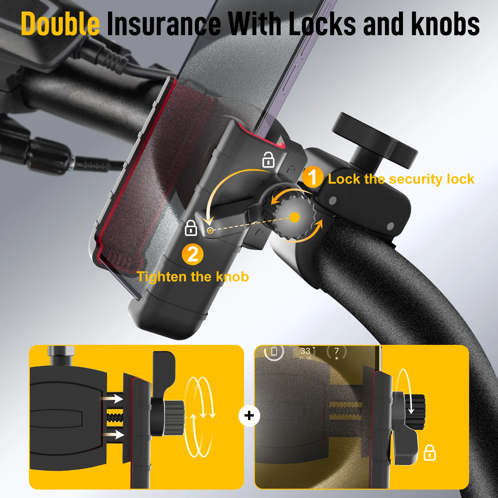 Moman PMS1 Motorcycle Anti Vibration Phone Holder, 360° Rotatable Quick Release Adjustable Clamp, Better Work of Helmet Intercom or Headset Ensured - Image 3