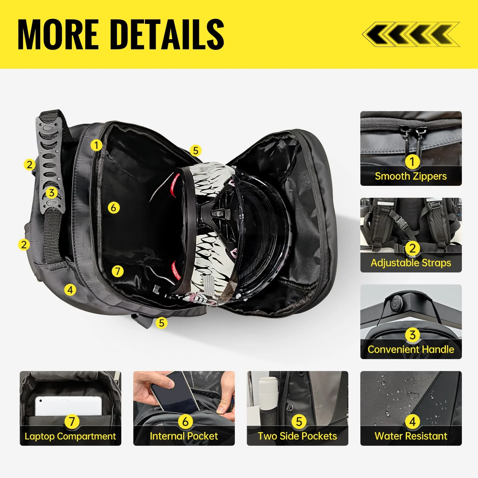 Moman BM1 Motorcycle Backpack with Helmet Holder, 40L Capacity, Multiple Pockets, Waterproof, USB Charging Port Featured - Image 5