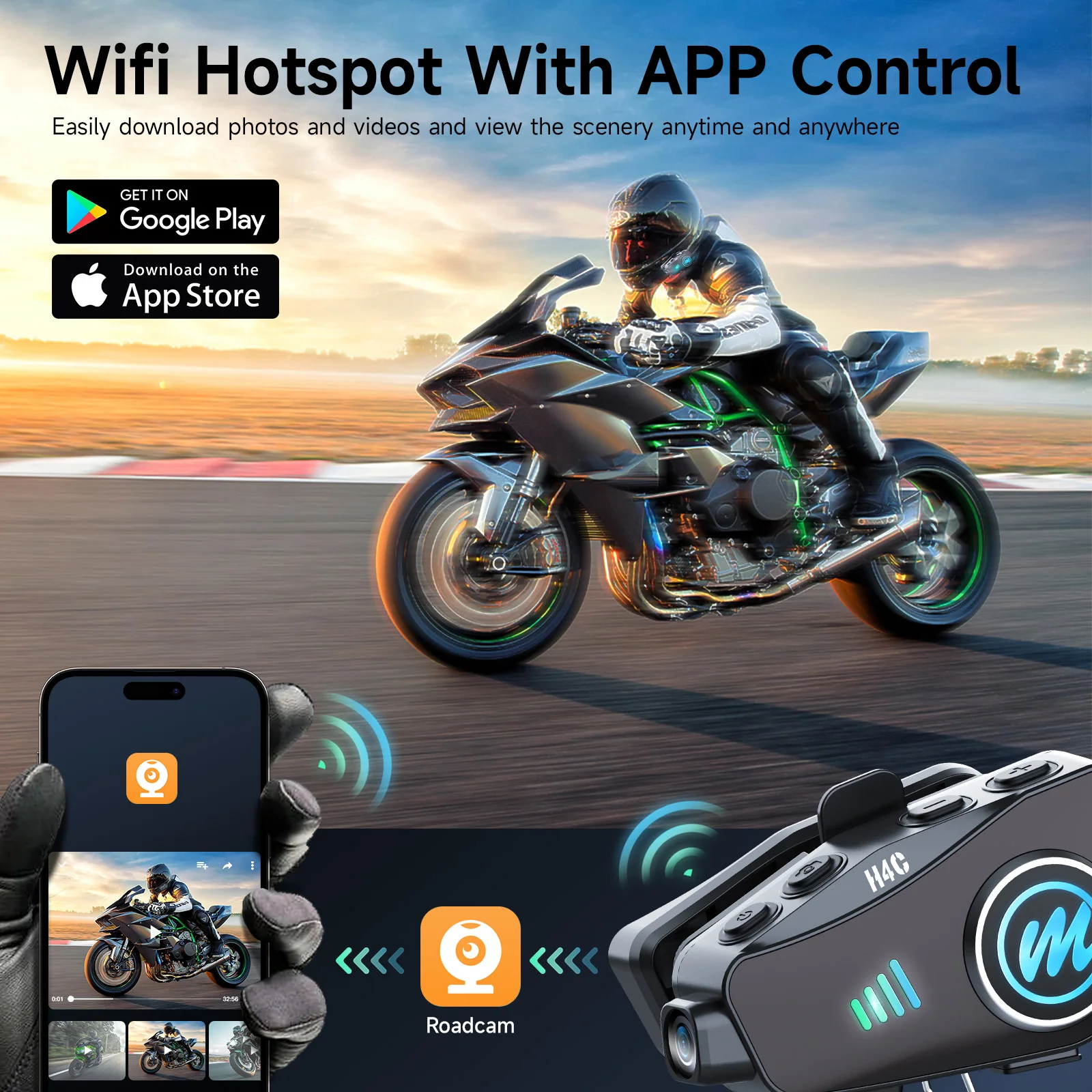 Moman H4C Motorcycle Bluetooth Headset with Camera, Built-in HD 1080P Camera (Single Person Use) - Image 4