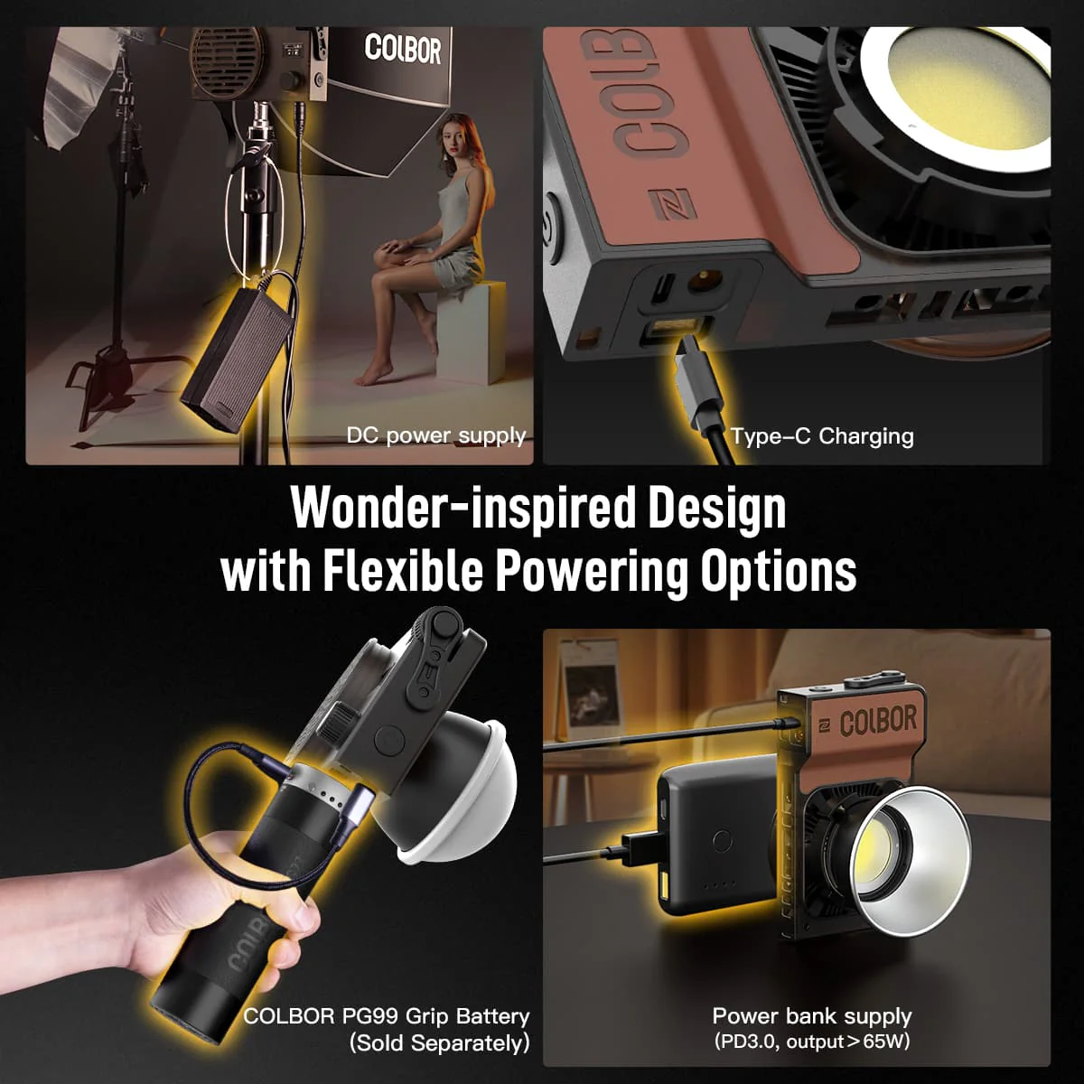 COLBOR W60/W60R Portable LED Video Light with 60W COB Output, CRI 97+, Mount-attached Design - Image 4