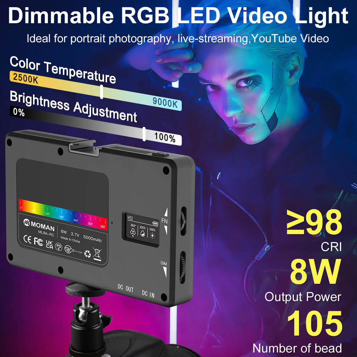 Moman ML8A-RC RGB LED Camera Light - Image 3