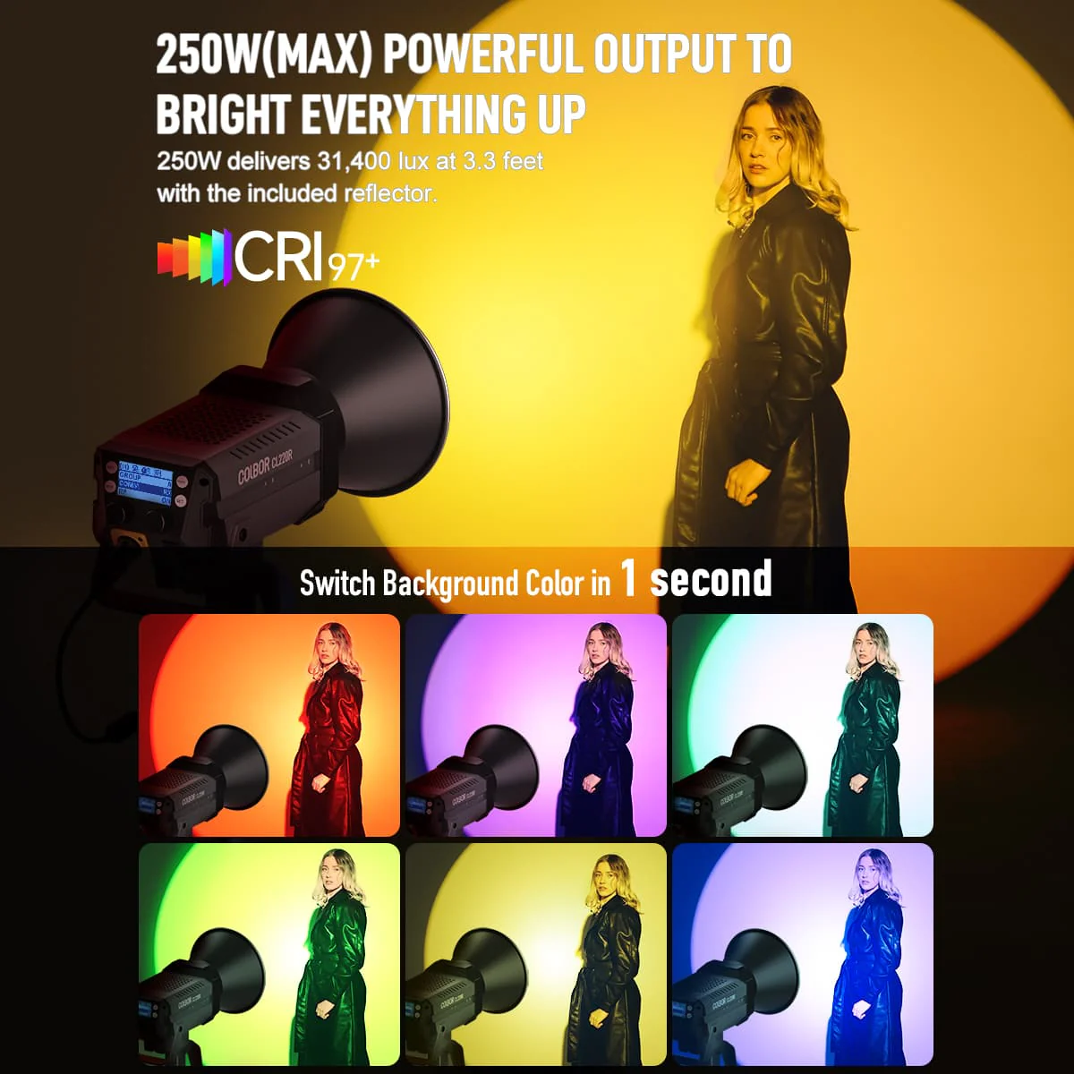 COLBOR CL220R RGB Light for Studio, 220W Output, Color-Pick Function, M/G Balance Feature - Image 3