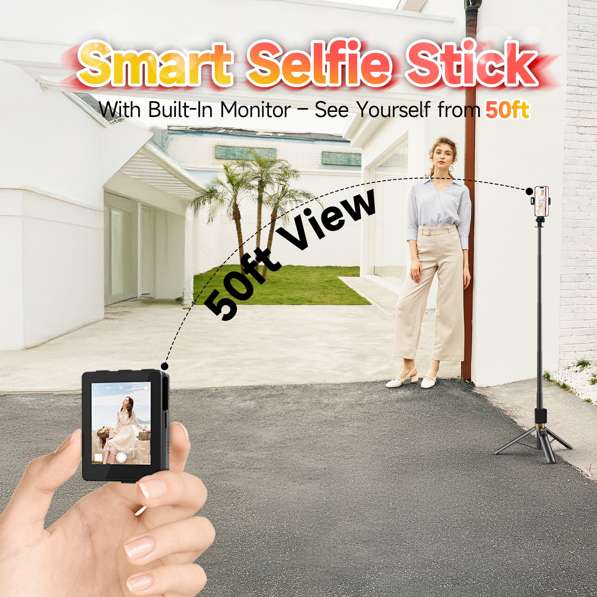 Moman CL07 Selfie Stick Tripod for Phone with Detachable Monitor and Remote Control, 2-in-1 Design Adjustable from 18’’ to 69’’ - Image 4