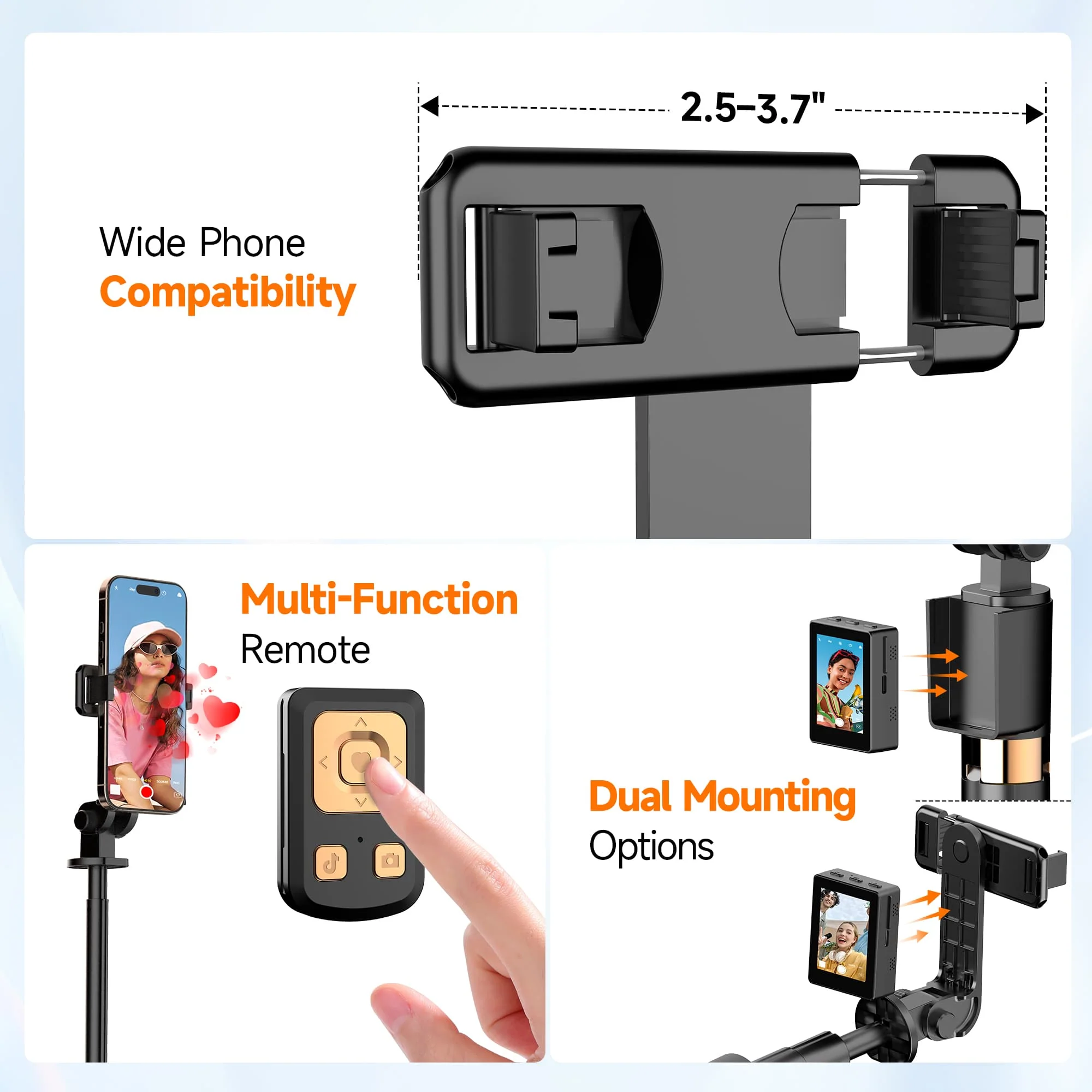 Moman CL07 Selfie Stick Tripod for Phone with Detachable Monitor and Remote Control, 2-in-1 Design Adjustable from 18’’ to 69’’ - Image 7