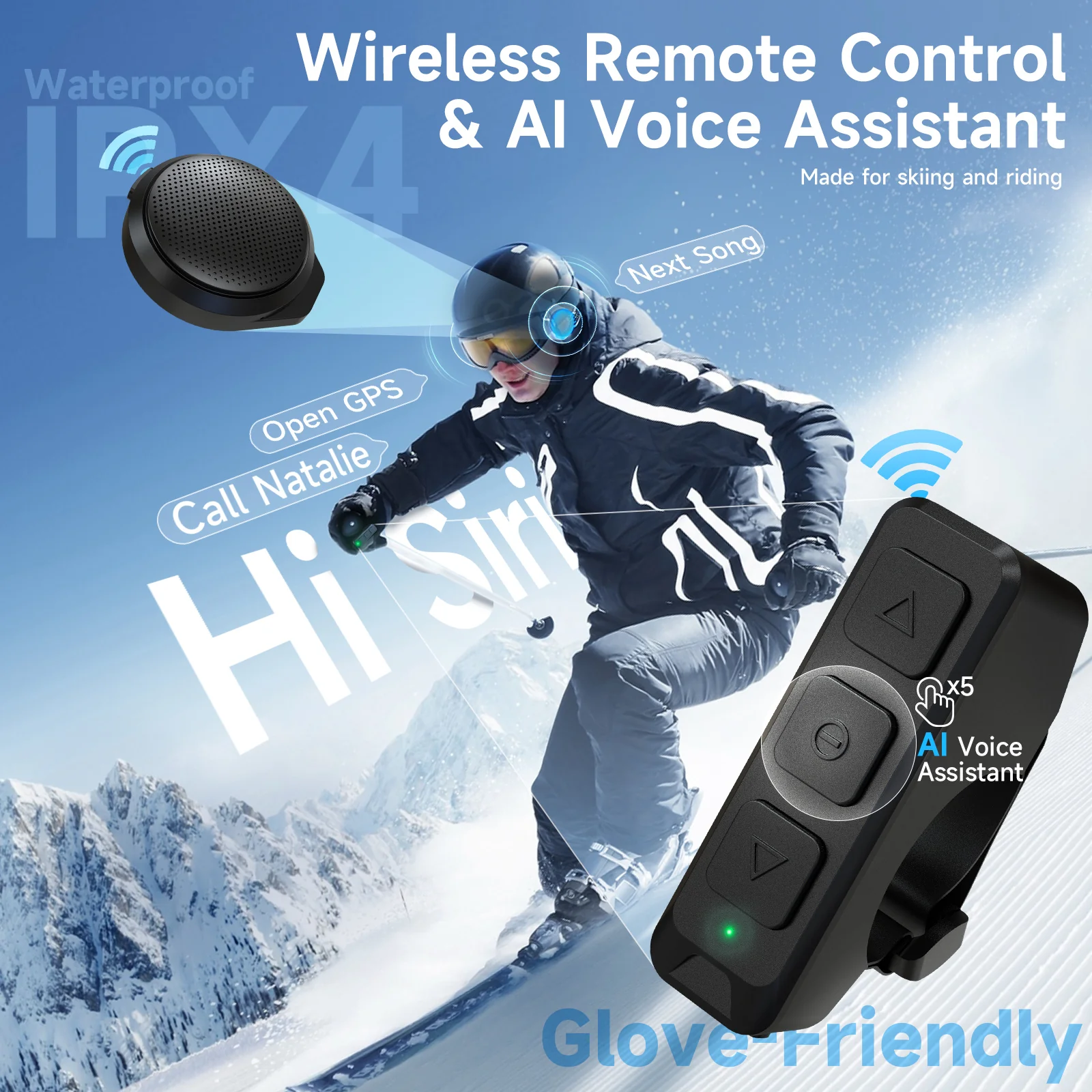 Moman HA1 Ski Helmet Speaker Wireless for Use, with Remote Control, Voice Assistant, and Charging Case - Image 3