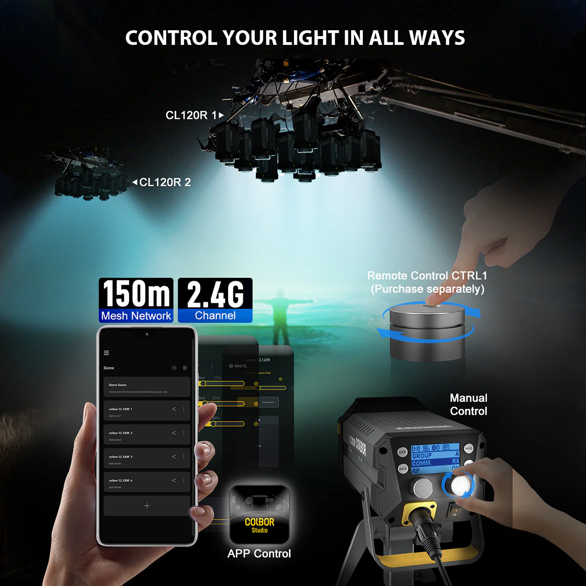 COLBOR CL120R RGB Video Light, 120W Output (2700-6500K CRI96+) for Studio and Photography - Image 8