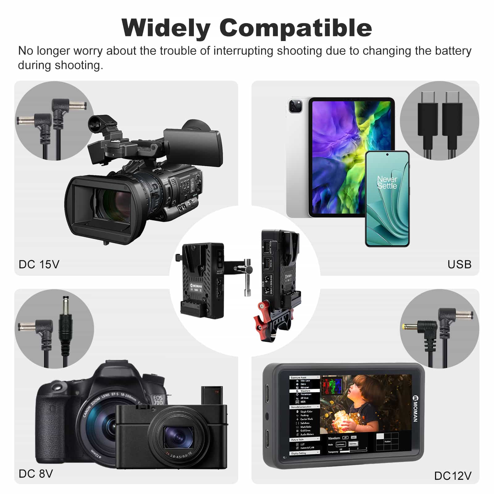 Moman MVBP V Mount Battery Plate for BMPCC 4K, Compatible with Light Stands, Tripods or Rods - Image 6