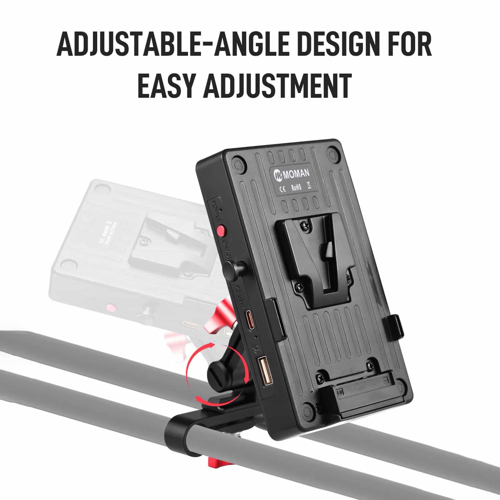 Moman VBP2 V Mount Battery Plate with 15mm Rod Clamp, USB-C Output, 3 DC Ports, and Dual D-tap Ports Featured - Image 3