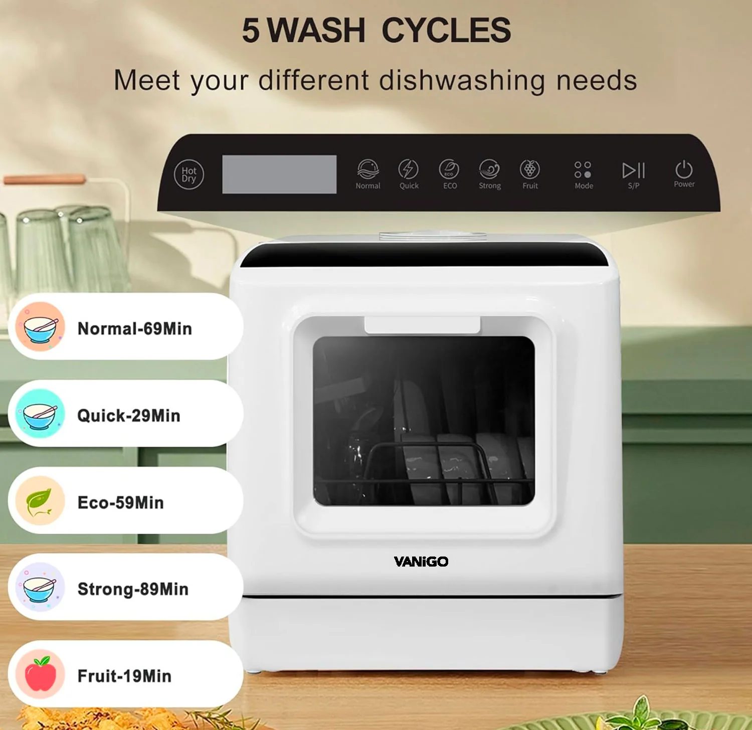 VANiGO dishwasher with water tank,countertop dishwasher with 5 washing programs, portable dishwasher can also be connected to the tap. - Image 2