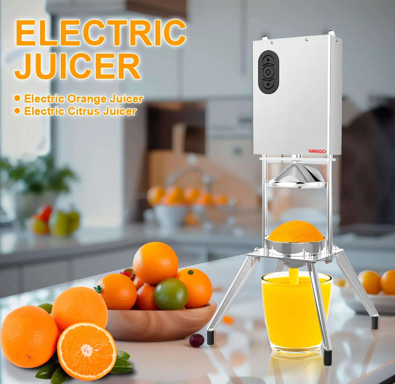 VANiGO Electric Citrus Juicer, Electric Orange Juicer, Commercial fruit juicer, Orange Juice Squeezer, stainless steel Orange Squeezer and Grapefruit Juicer, Citrus squeezer,Hand Press juice upgrade - Image 2