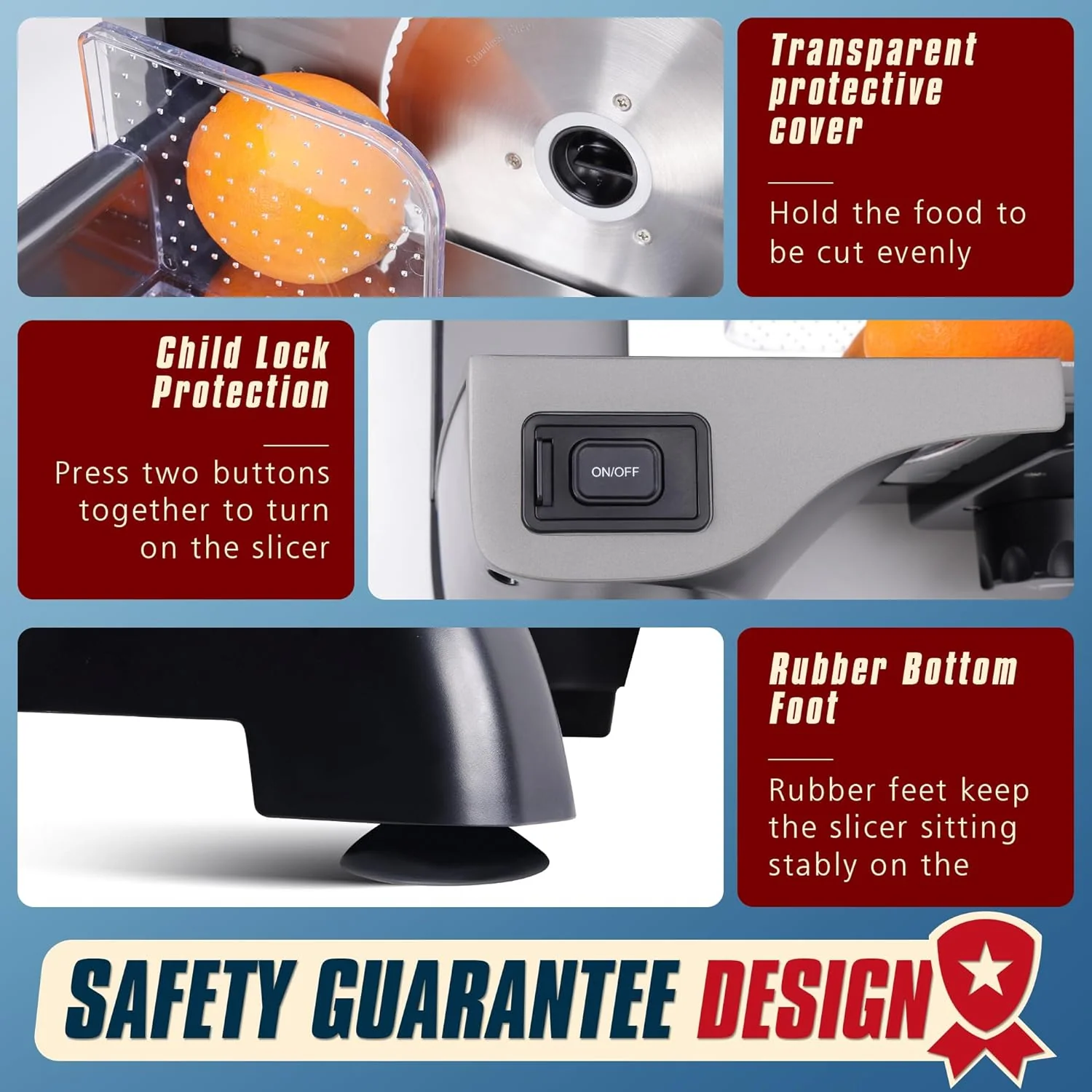 VANiGO Electric Deli Slicer With Adjustable Slices, Stainless Steel Blades, Safe Feet - For Ham, Cheese, Bread, Fruit & Veggies - Image 3