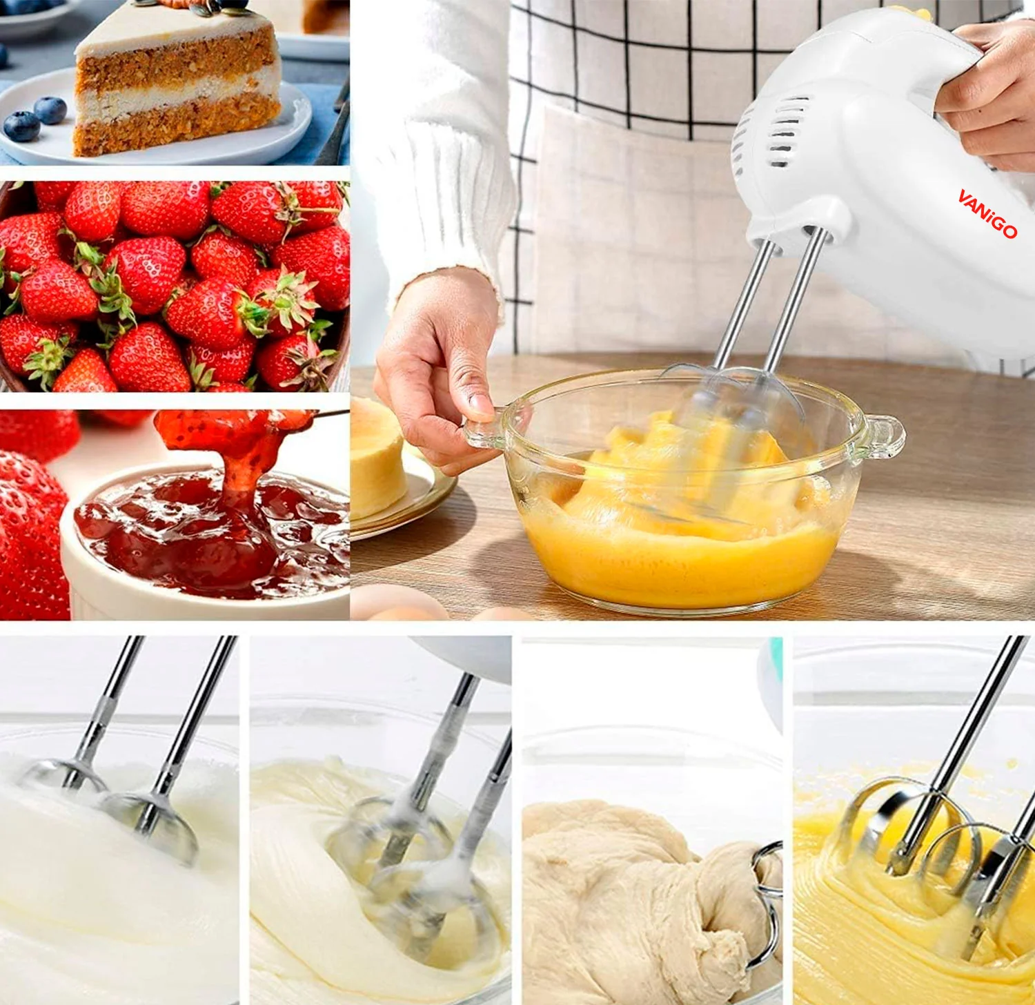 VANiGO Hand Mixer Electric, 5-Speed Kitchen Handheld Mixer with Turbo Egg Separator, 4 Stainless Steel Accessories for Easy WhippingMixing CookiesBrowniesCakes, White- New - Image 2