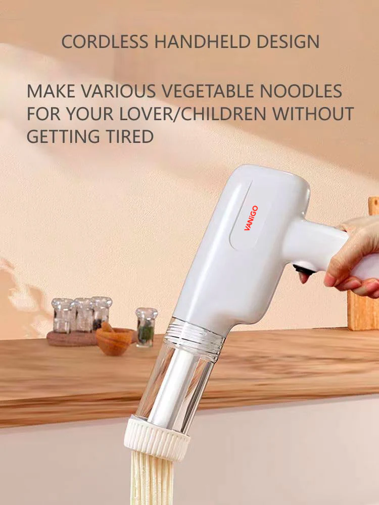 VANiGO Handheld Electric Pasta Maker, 6-in-1 Cordless Pasta Machine, Portable Noodle Maker with Moulds and Cutter, Automatic Dough Press,Homemade Ramen Spaghetti Maker Machine-with Cleaning Brush - Image 4