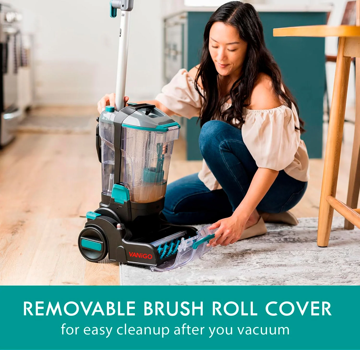 VANiGO KW4070 RevitaLite Pet Portable Carpet Cleaner with High Cleaning Power, 3.2L Clean Tank & 1.4L Dirty Tank, 25ft Cord Length and Two Easy Removable Brushroll for Rug & Upholstery - Image 5