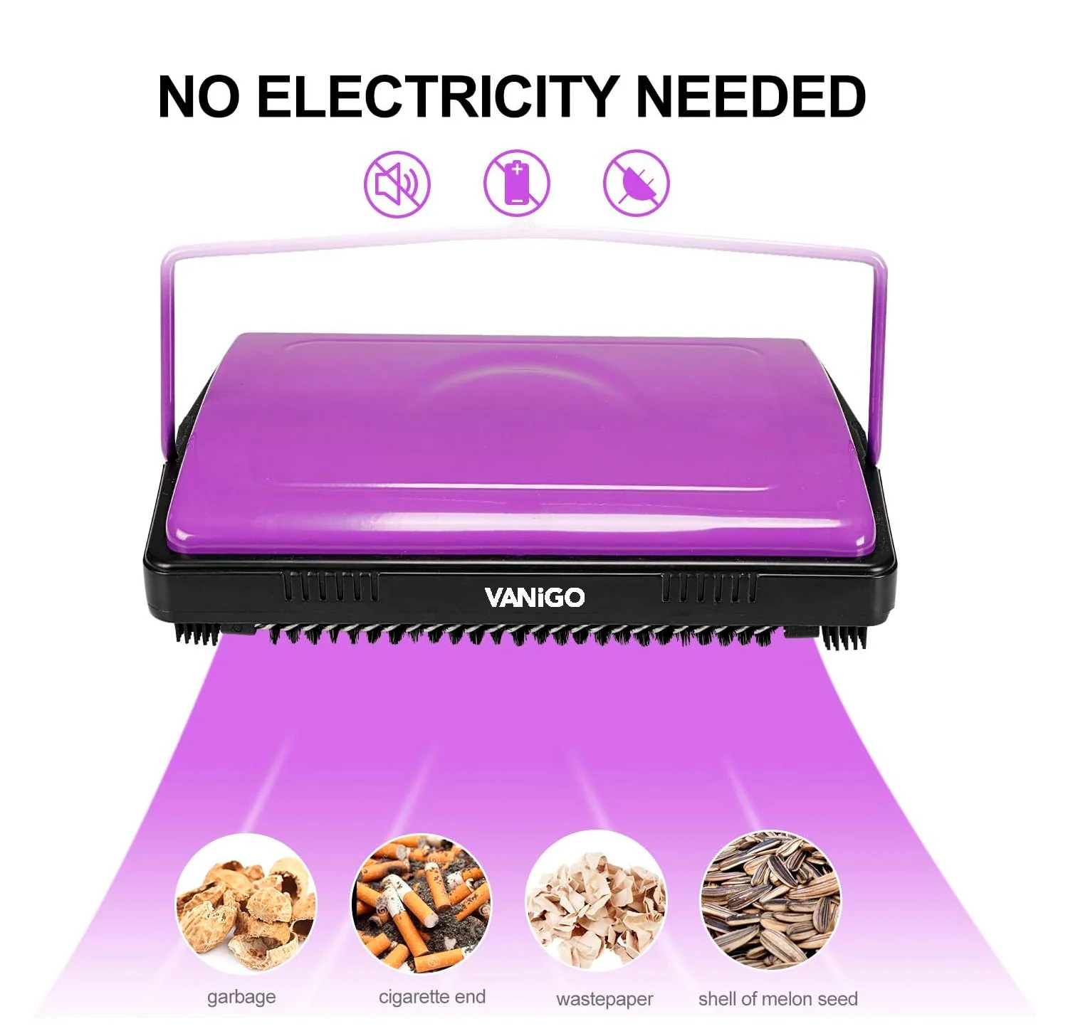 VANiGO Sweeper Cleaner for Home Office Low Carpets Rugs Undercoat Carpets Pet Hair Dust Scraps Paper Small Rubbish Cleaning with a Brush Purple - Image 2