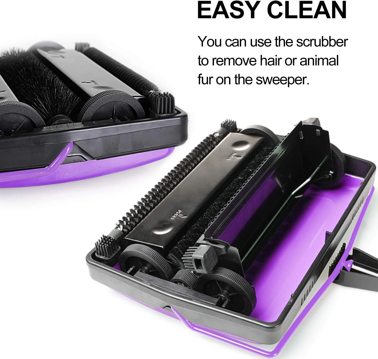 VANiGO Sweeper Cleaner for Home Office Low Carpets Rugs Undercoat Carpets Pet Hair Dust Scraps Paper Small Rubbish Cleaning with a Brush Purple - Image 4