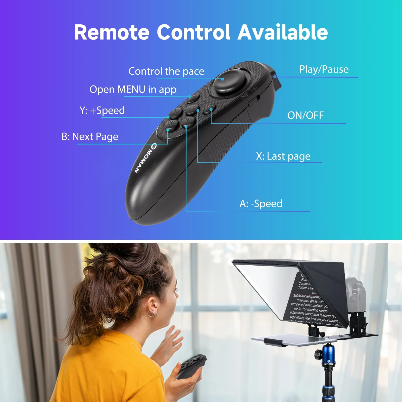 【Extra 20% Off with MPTE20】Moman MT16 Video Camera Teleprompter, 16-inch HD Display with APP & Remote Control - Image 7