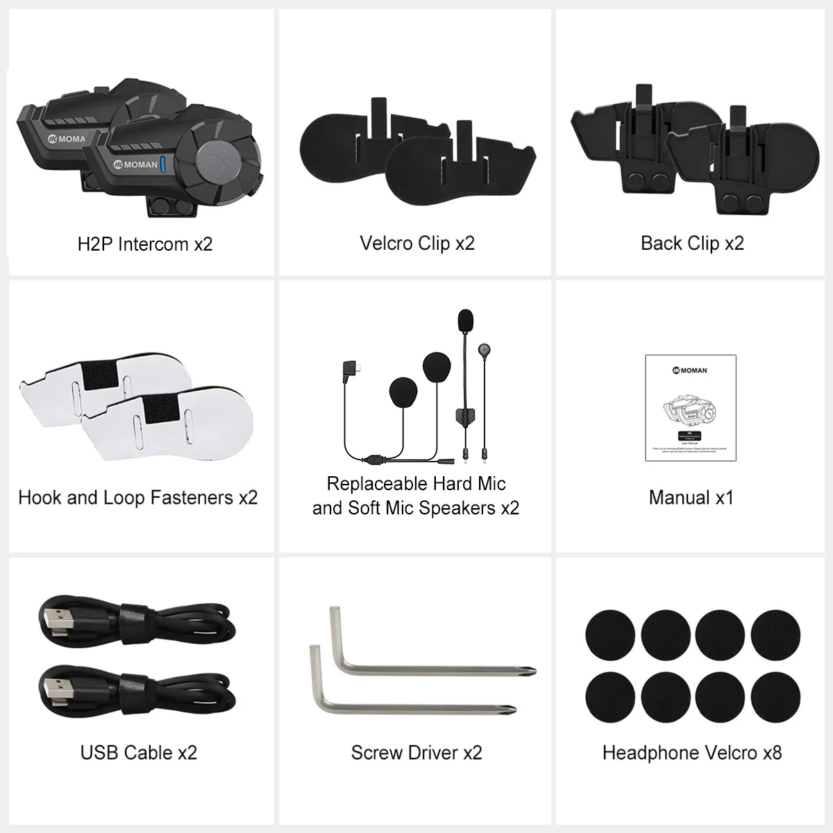 Moman H2 Pro Voice Activated Intercom for Two Motorcycle Riders, Wireless Communication, Music Share, FM Radio Featured (Single or Two Packs) - Image 10