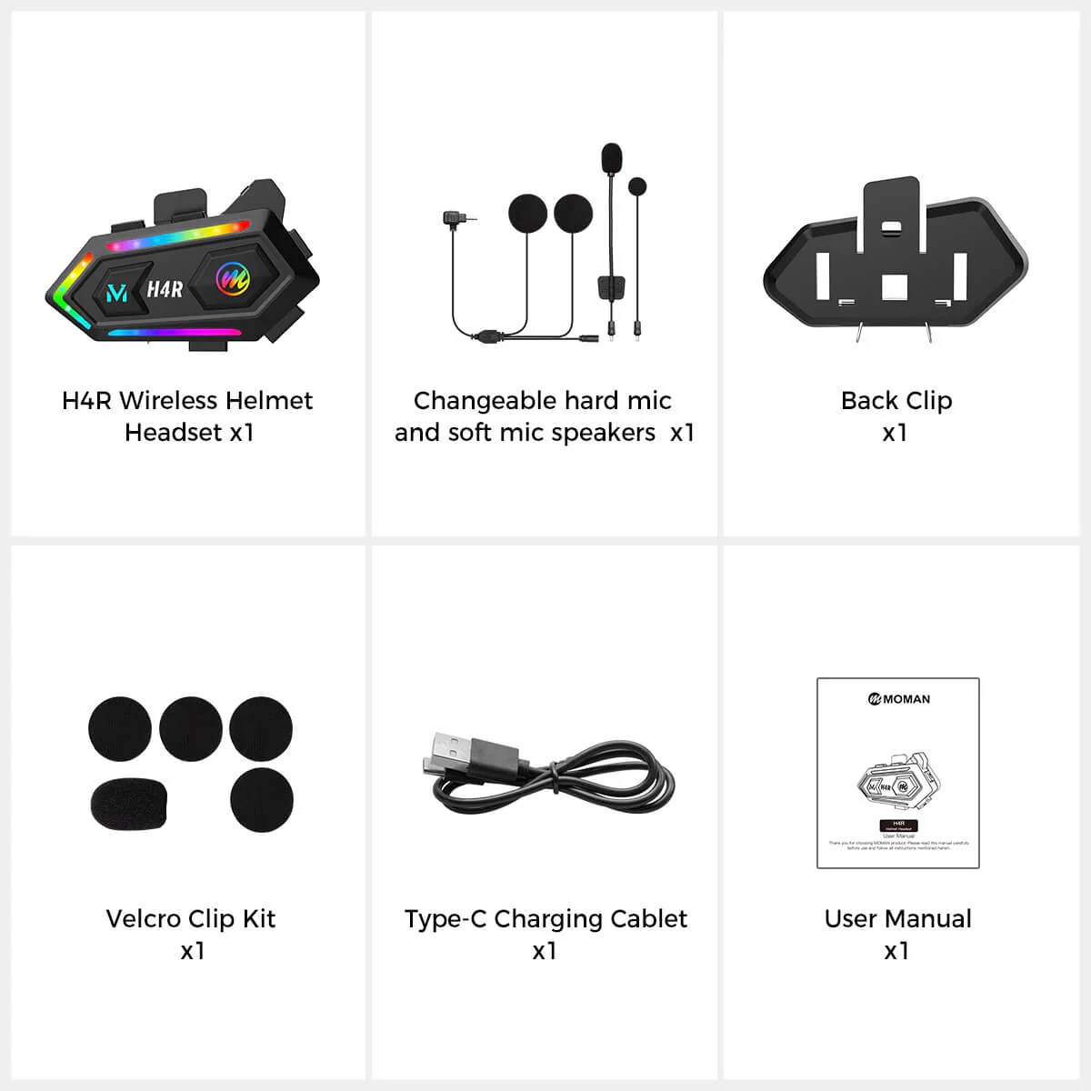 Moman H4R Wireless Motorcycle Headset with RGB Light (Single Person Use) - Image 9